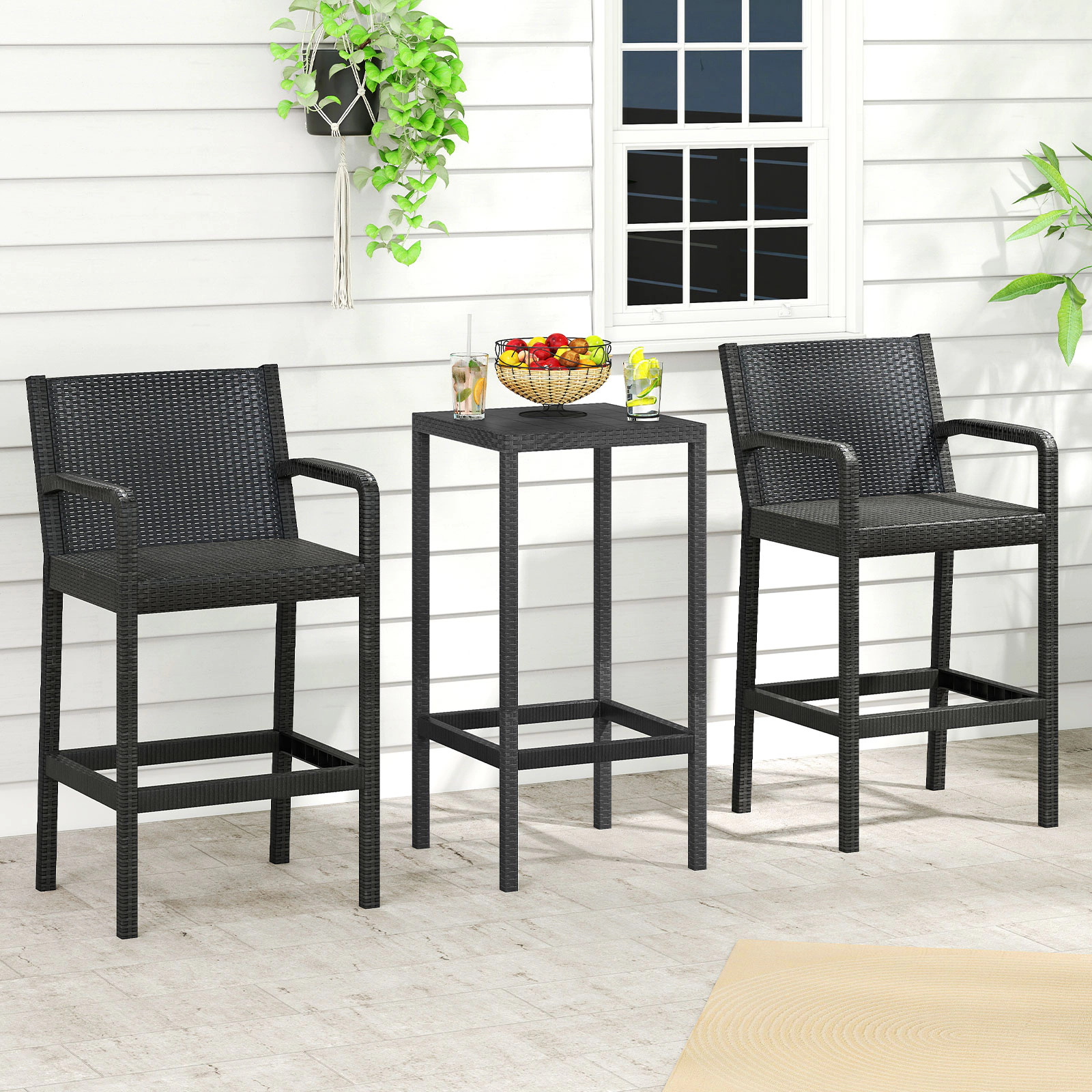 LJG 3 Pieces Patio Bar Set with 2 Stools and 1 Bar Table