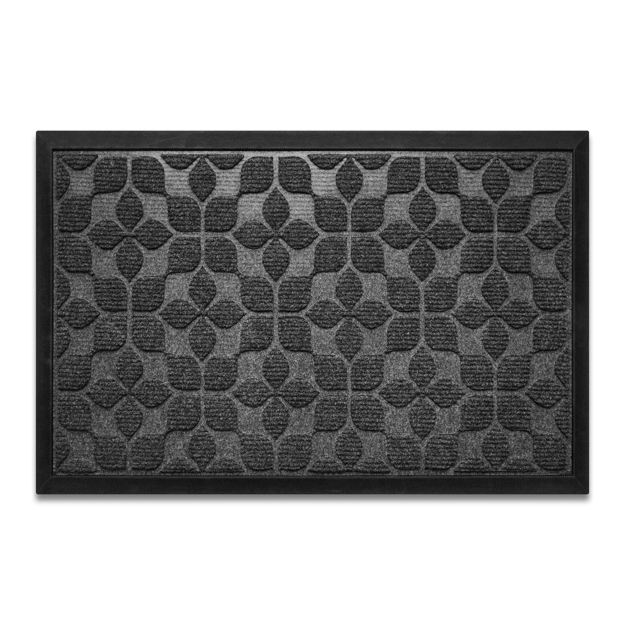 G128 Grey Geometric Floral Door Mat, 23 x 35 in - Polypropylene with Natural Rubber Backing
