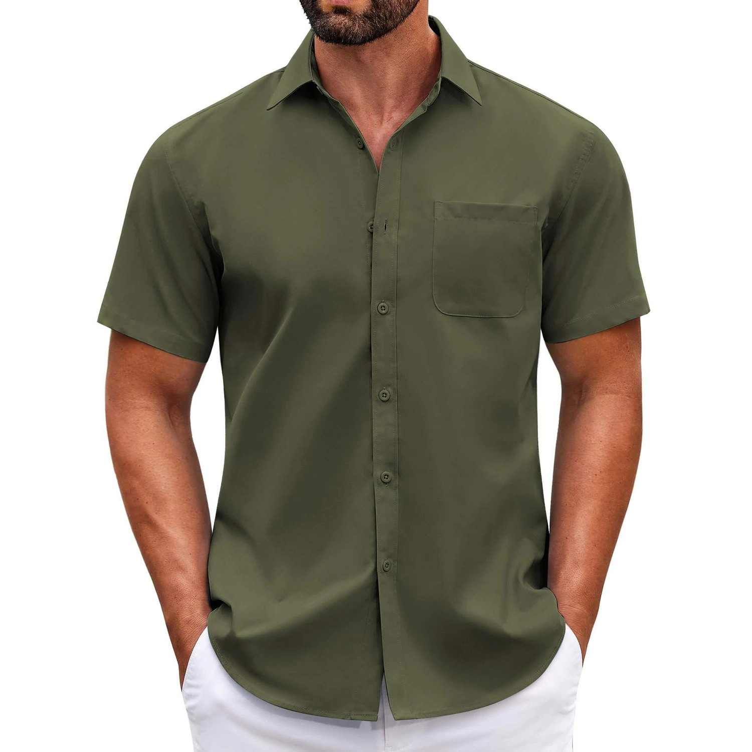 COOFANDY Mens Short Sleeve Button Down Shirts Floral Print Lapel Collar Casual Tops