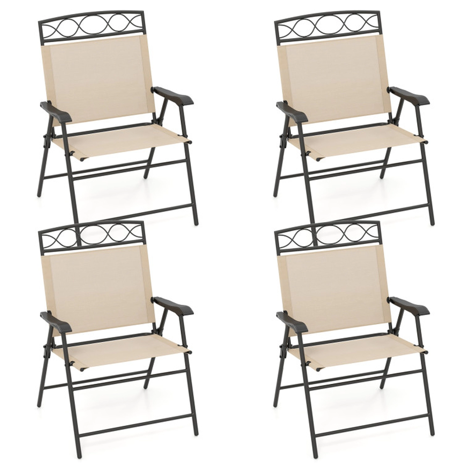 SUGIFT Set of 4 Folding Curved Armrests Metal Frame Patio Dining Chairs 25.5-in x 24-in x 36-in 330-lb Capacity Beige