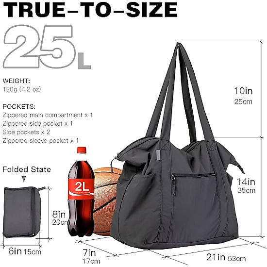 S-ZONE Packable Nylon Tote Bag, Foldable Travel Duffel with Zipper ...
