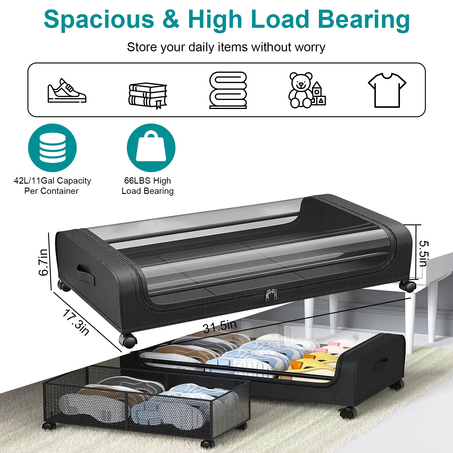 GBruno 2-Piece Rolling Under Bed Storage Containers