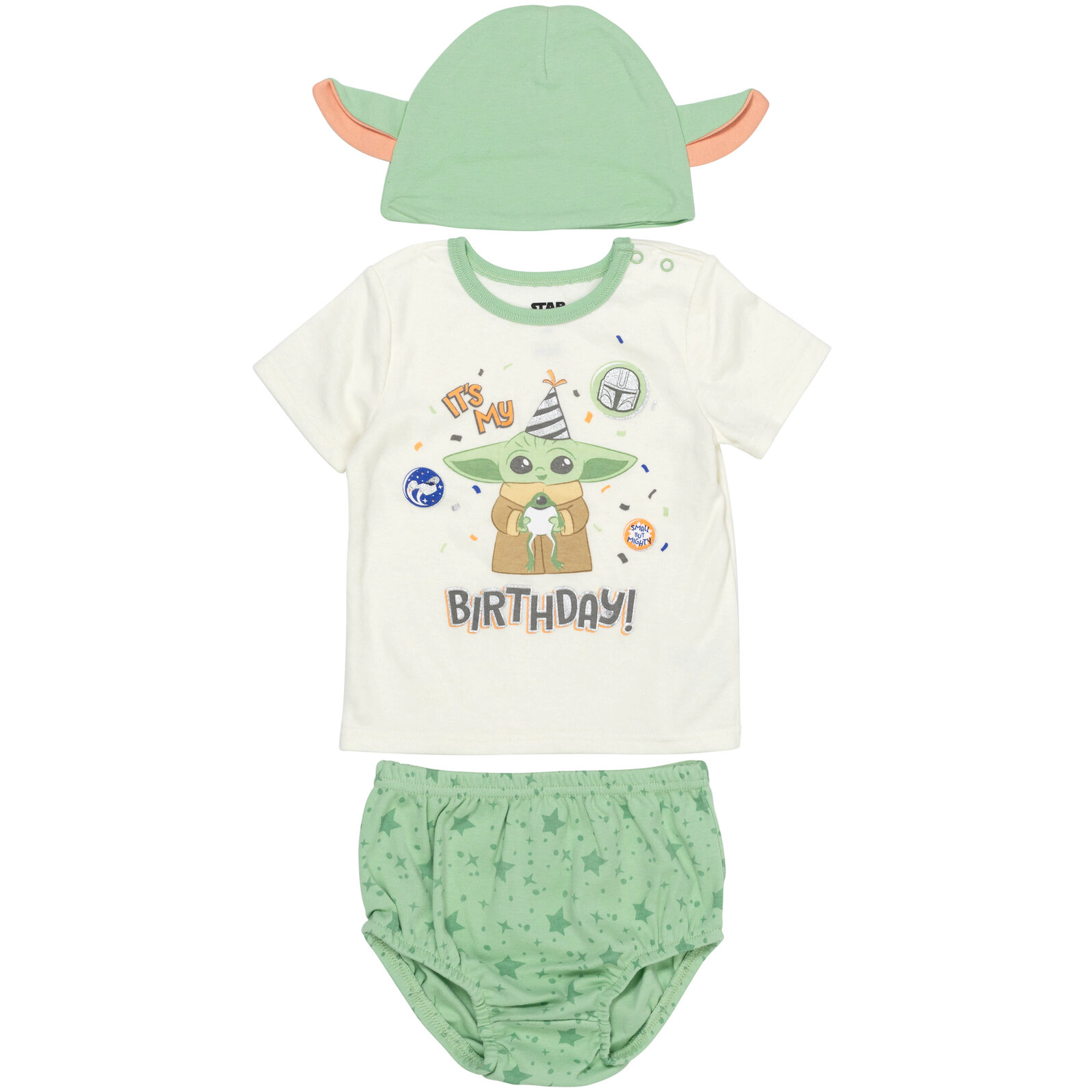 Star Wars The Mandalorian Grogu Baby Birthday Tee Diaper Cover and Hat Set