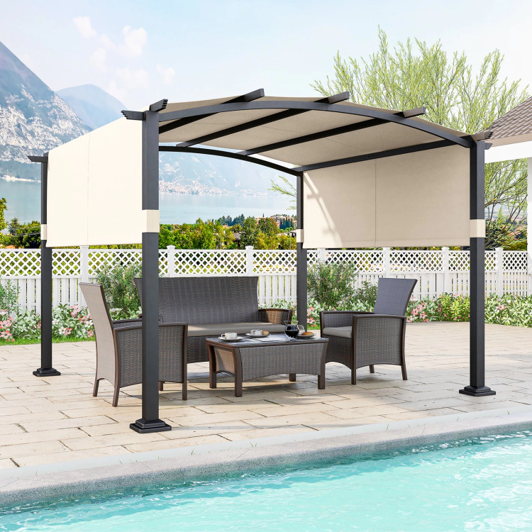 Hivvago 10 x ft Outdoor Pergola Modern Arched Patio Garden Shelter with Retractable Sunshade Canopy-Beige