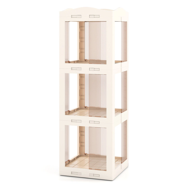 Hivvago 3-Tier Foldable Rotating Bookshelf with Swivel Base and Translucent Panels
