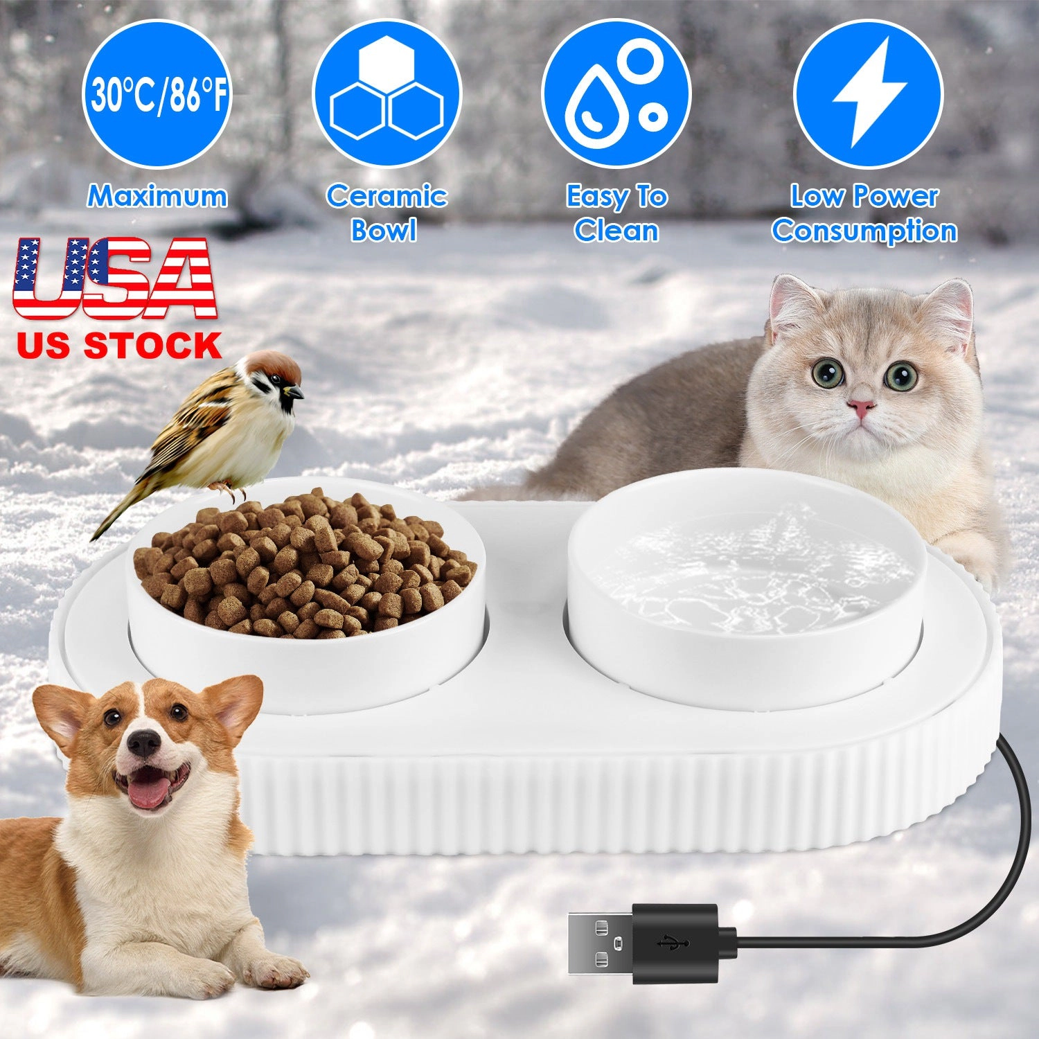 GBruno Ceramic Heated Pet Water Bowl