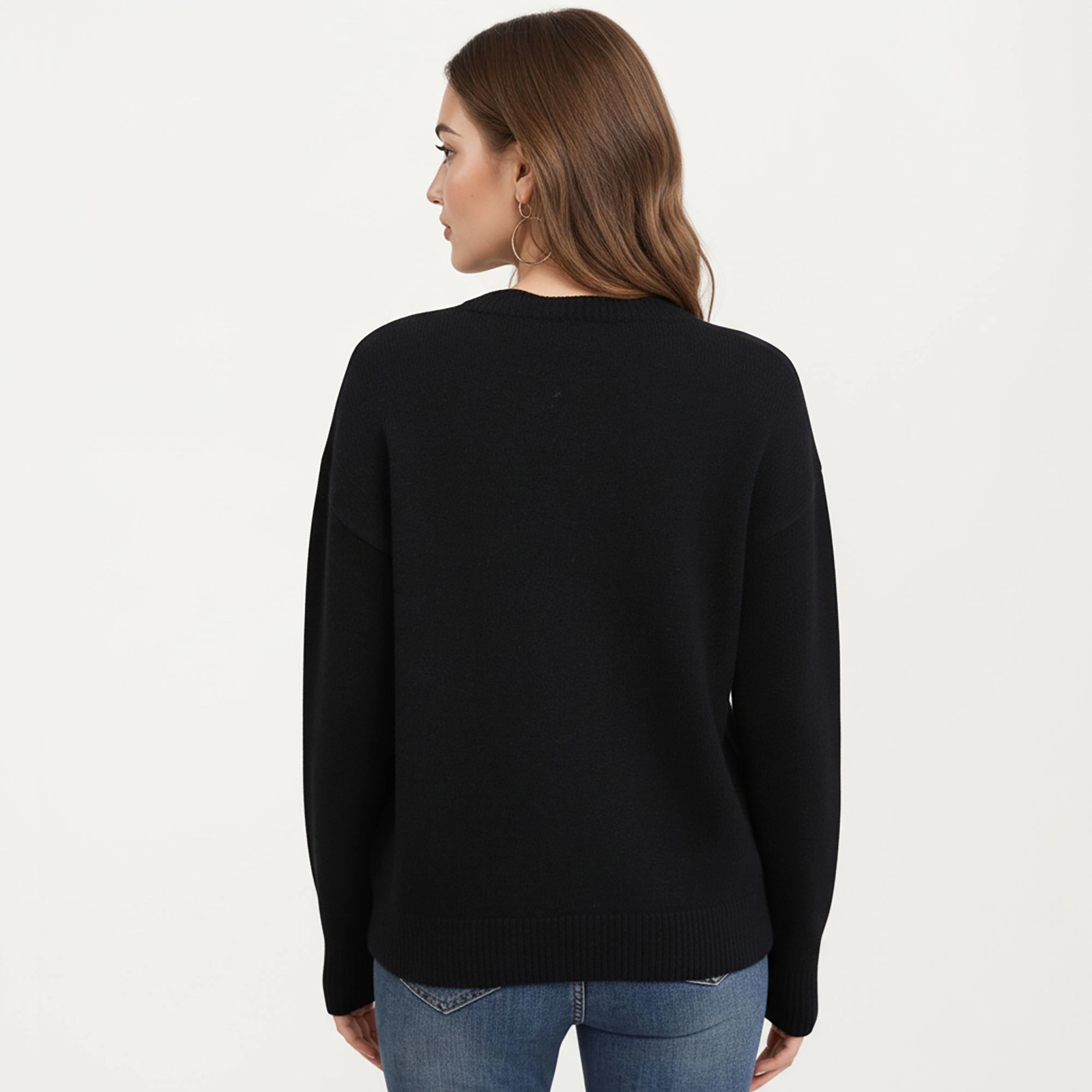 Anna-Kaci Women's Cherry Graphic Fuzzy Knit Sweater with Textured Soft Feel Ribbed Crew Neckline and Relaxed Fit