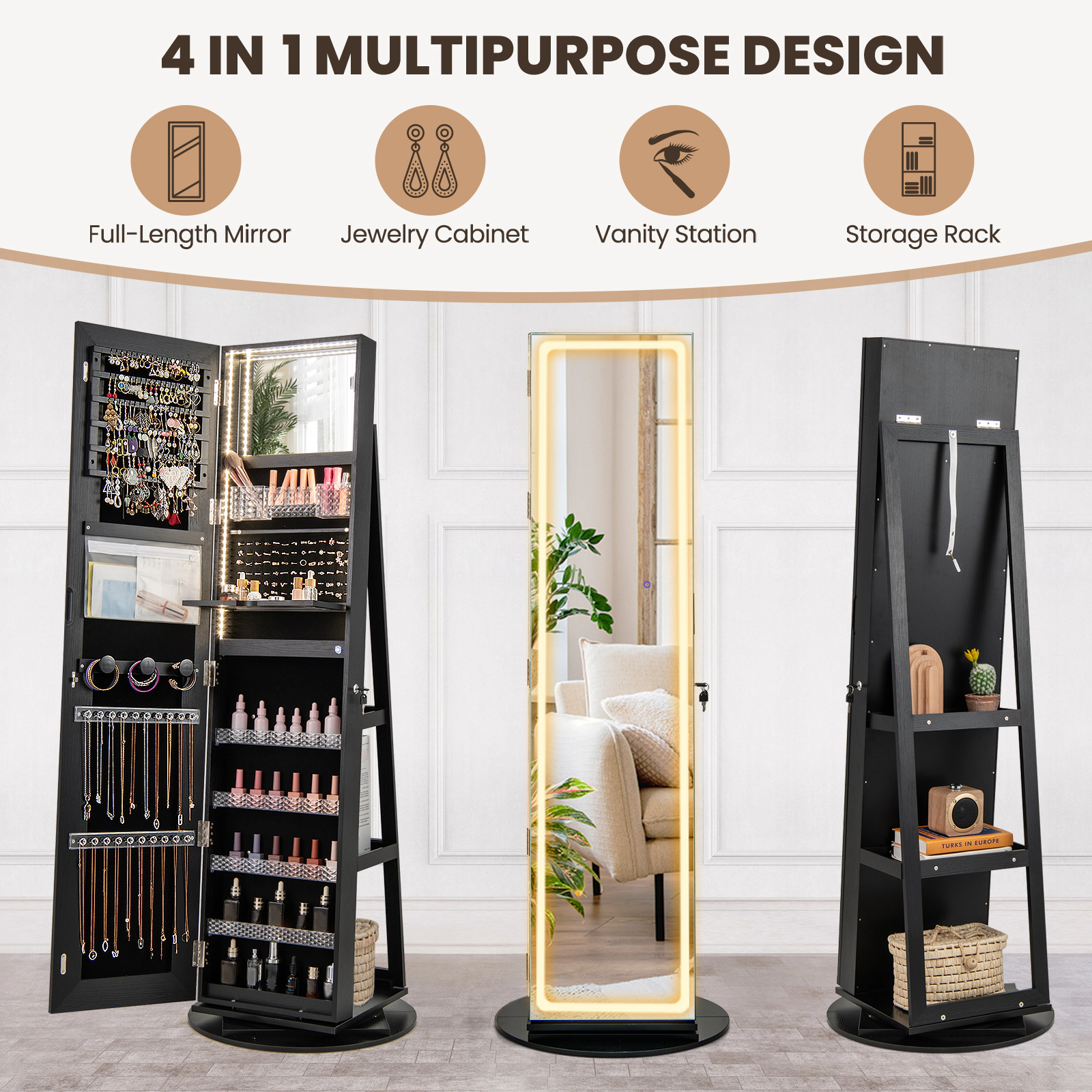 Hivvago Freestanding Jewelry Storage Cabinet with LED Lights