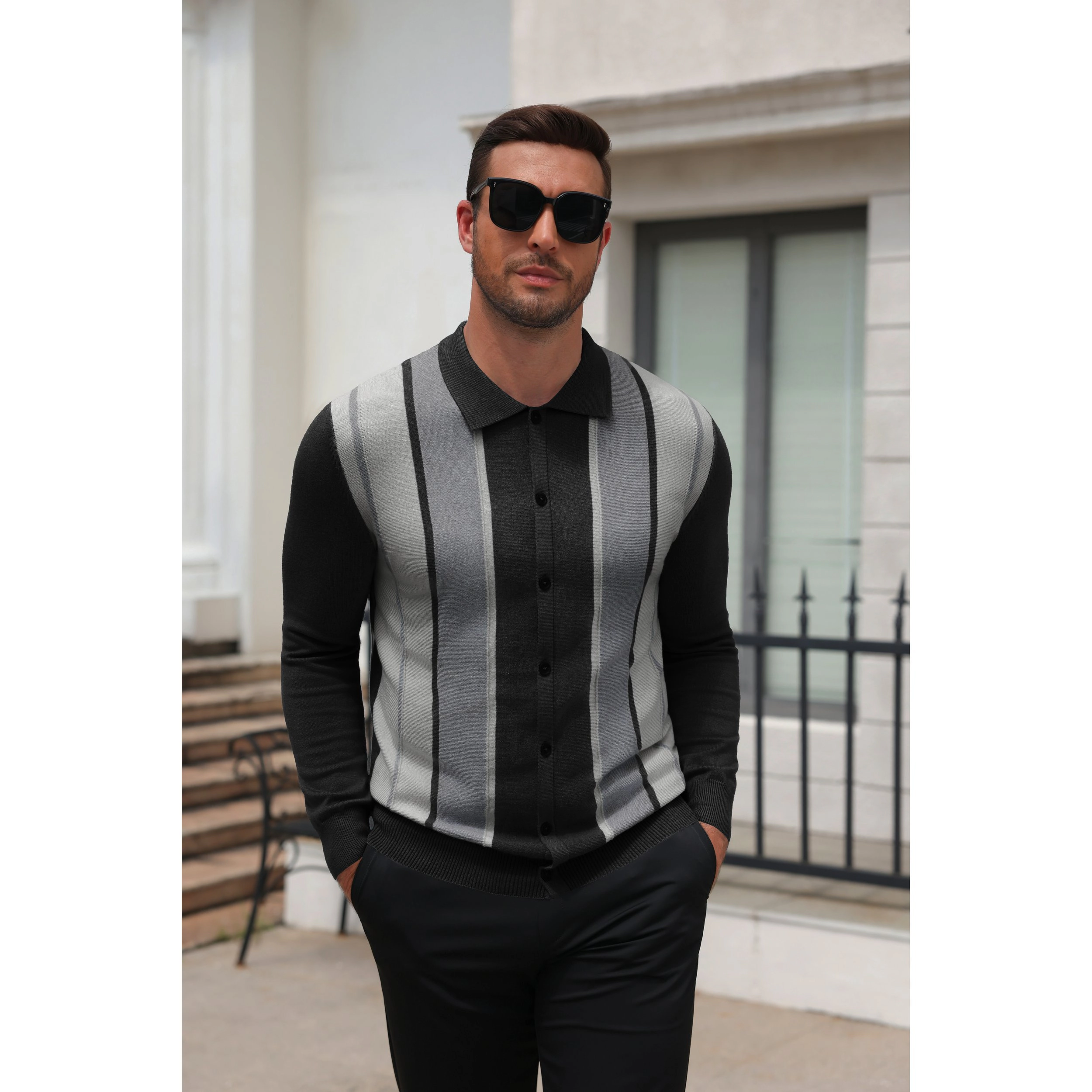 COOFANDY Men's Polo Cardigan Button Down Knit Sweater Jacket