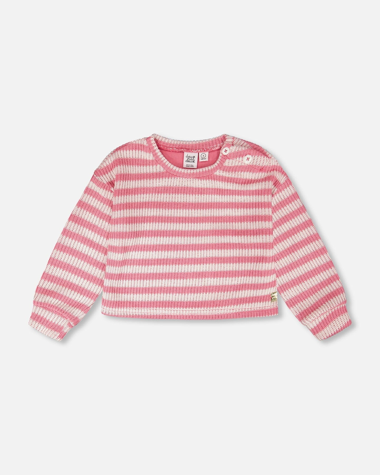 Deux par Girls Striped Ribbed Shoulder Button Sweater