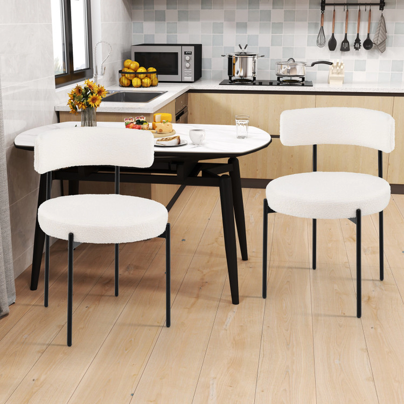 SUGIFT Set of 2 White Faux Sherpa Dining Chairs with Curved Backrest 20.5-in W 31-in H 330-lb Per Chair