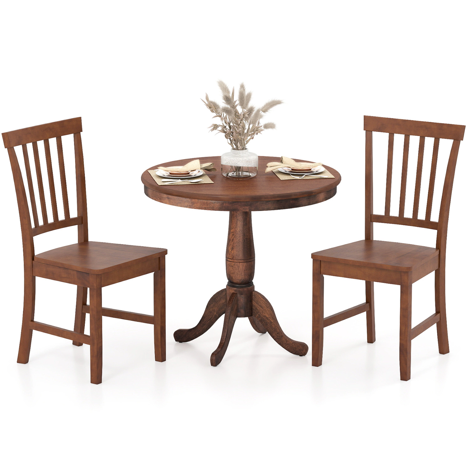 LJG 3 Pieces Wooden Dining Table and Chair Set for Cafe Kitchen Living Room