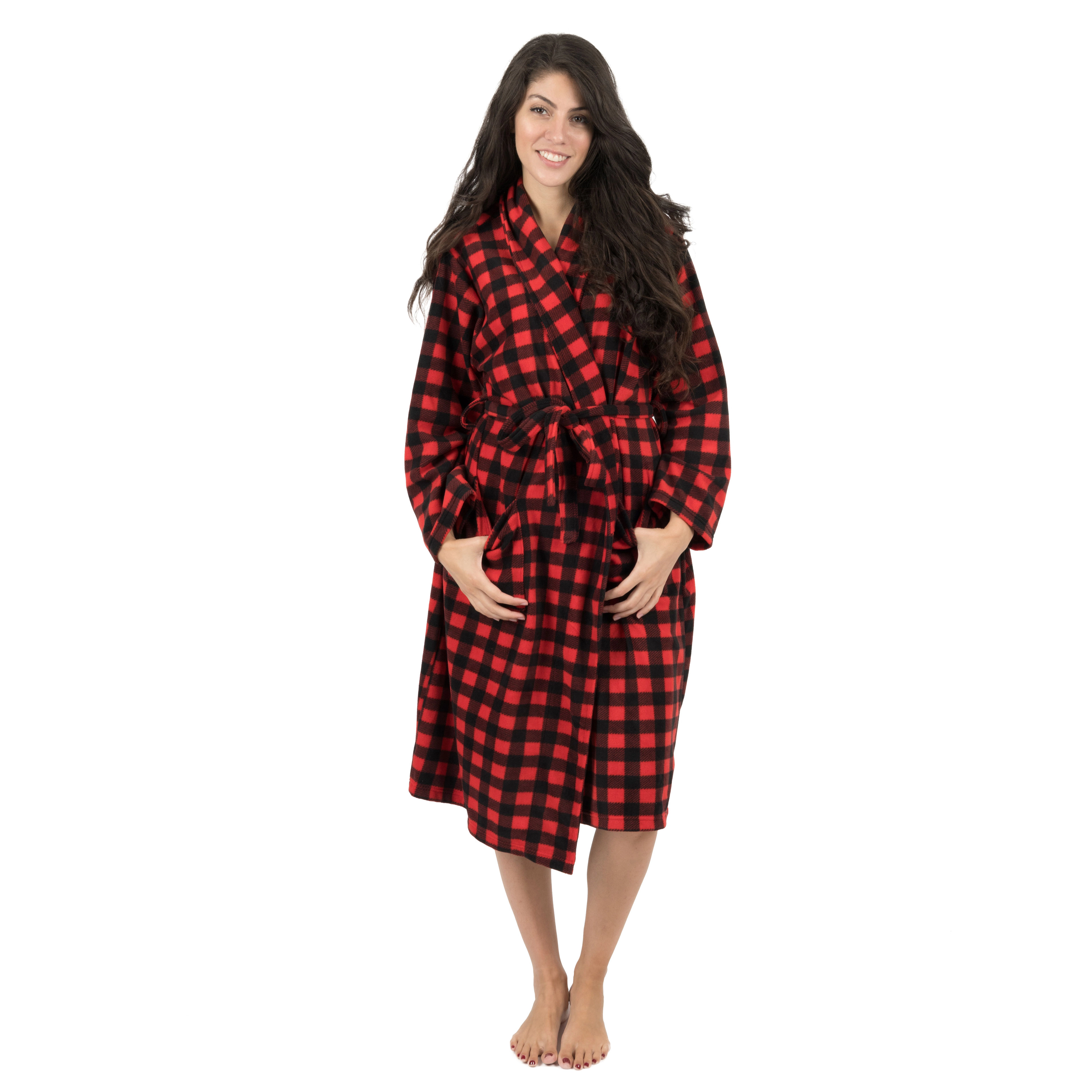 Leveret Womens Red & Black Buffalo Plaid Micro Fleece Robe