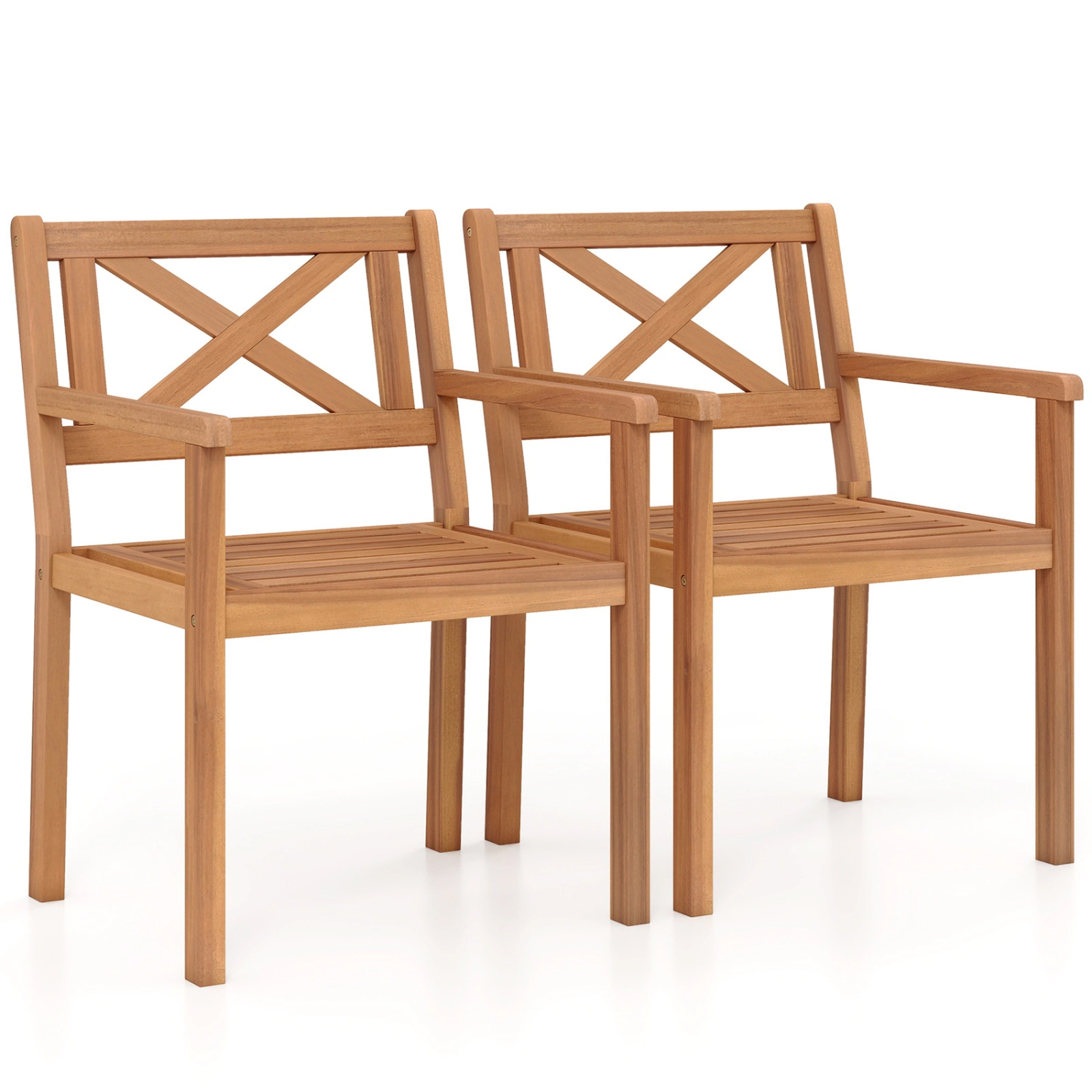 SUGIFT Acacia Wood Patio Dining Armchairs 400-lb Capacity Set of 2 Teak Finish 22-in Frame 20 x 18 in Ventilated Seat