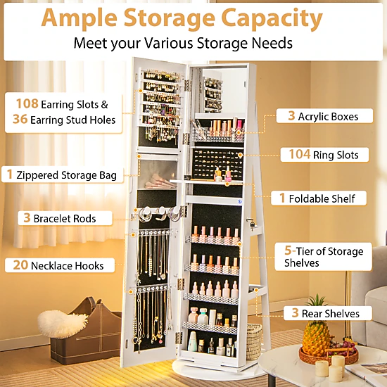 Hivvago Freestanding Jewelry Storage Cabinet with LED Lights