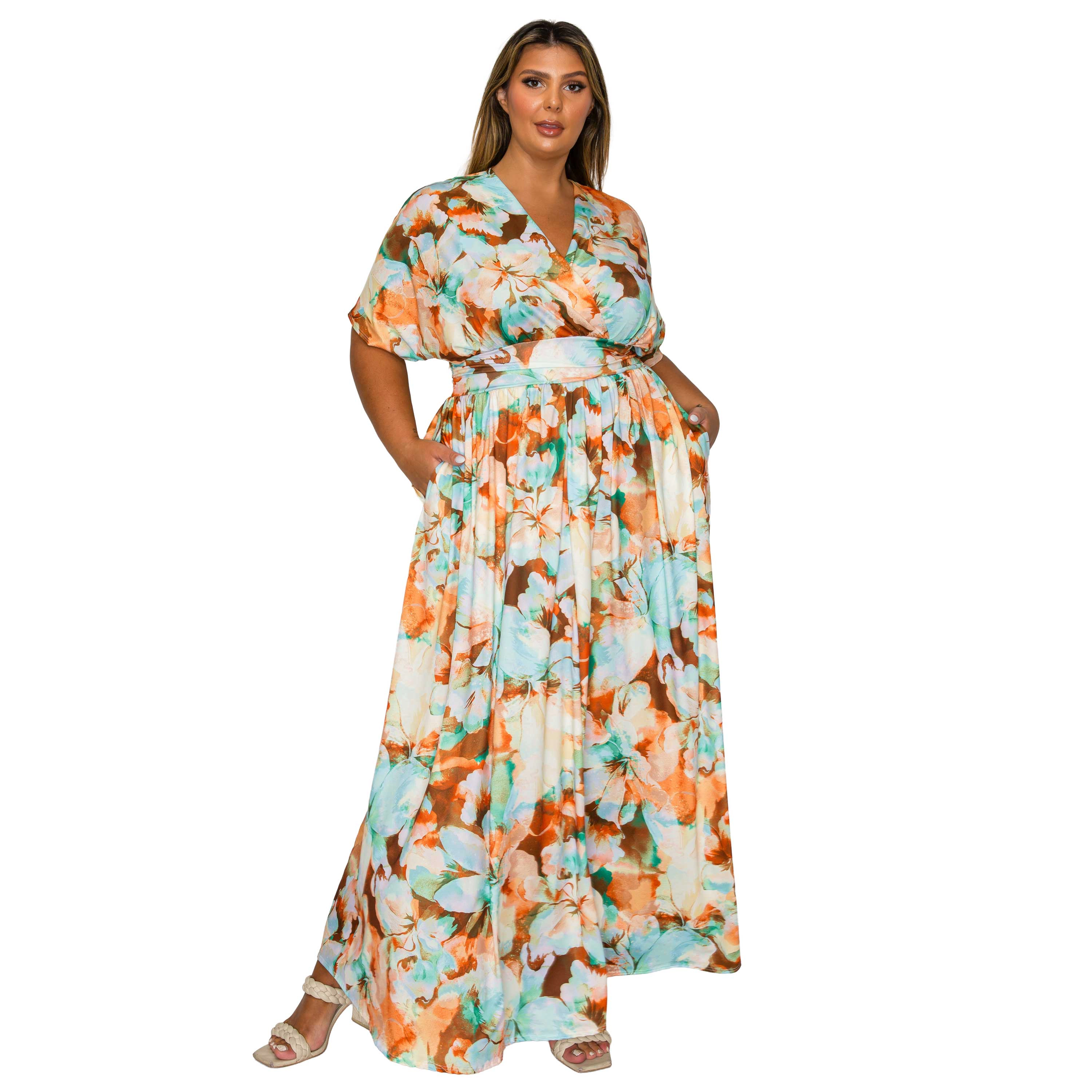 L I V D Women's Plus Minoa Floral Empire Waist Dress