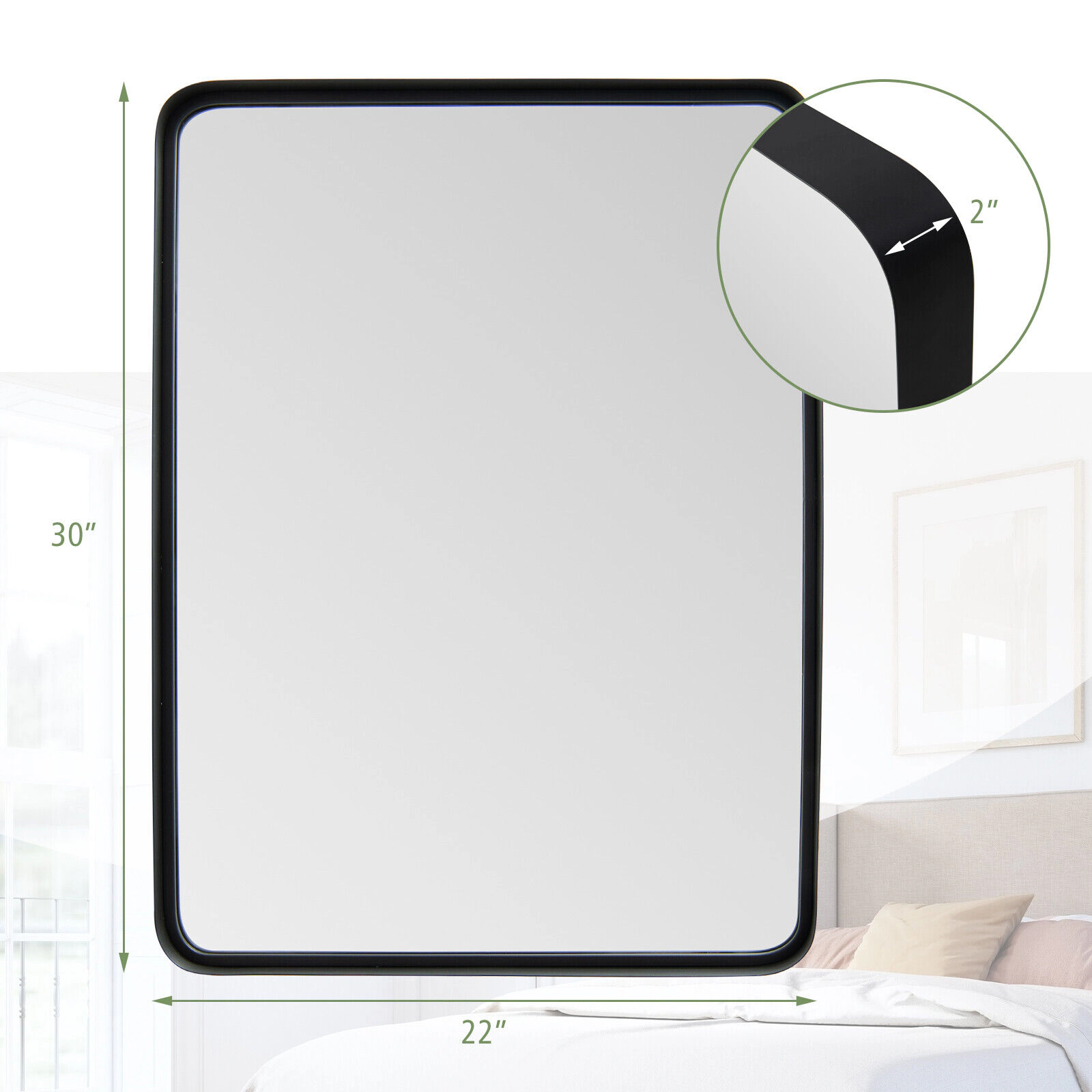 SUGIFT Black Medium Rectangular Wall Mount Bathroom Mirror with Steel Frame and MDF Backboard 30-in H 22-in W