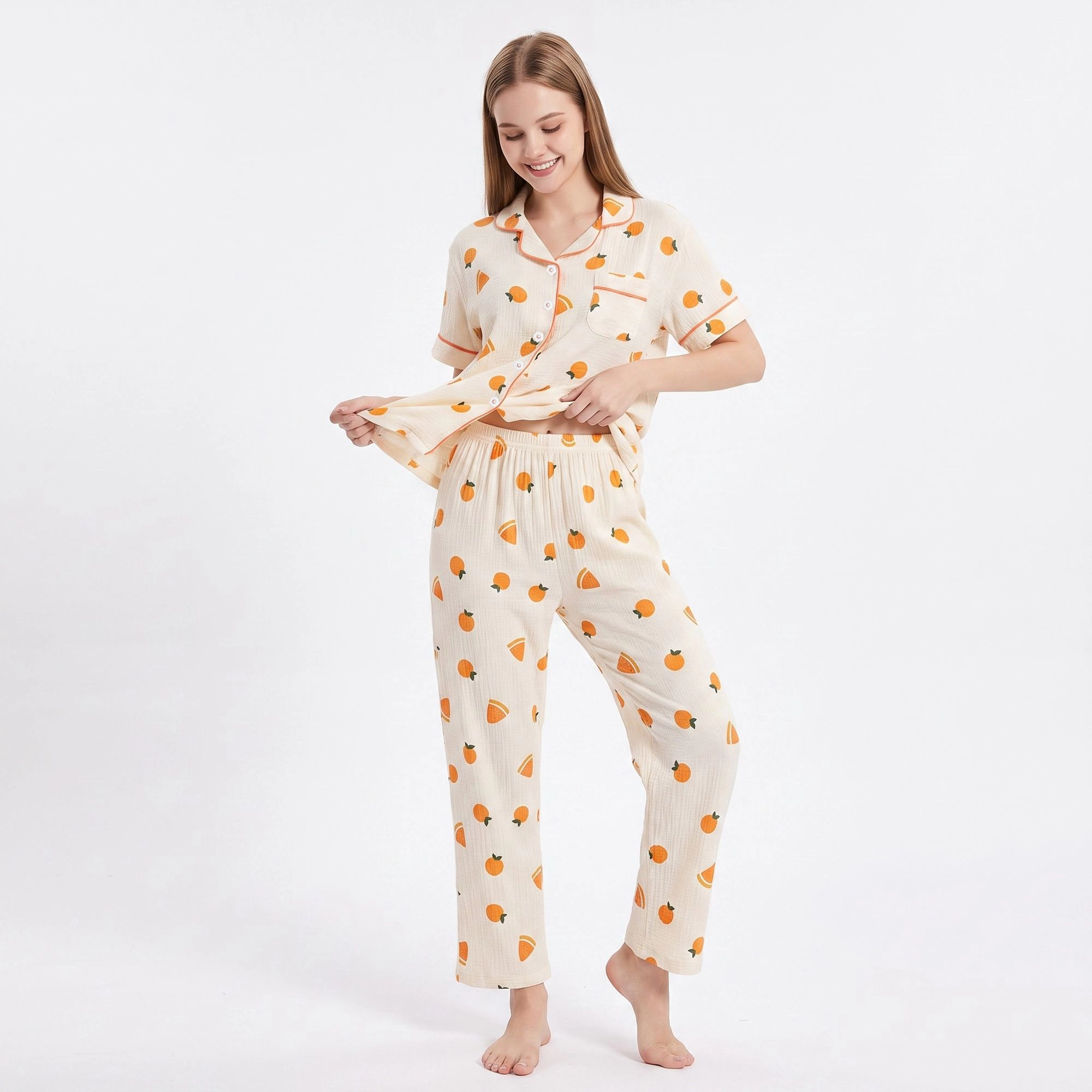 Anna-Kaci Women's 2-Piece Fruit Print Button Front Pajama Top and Relaxed Pants Sleepwear