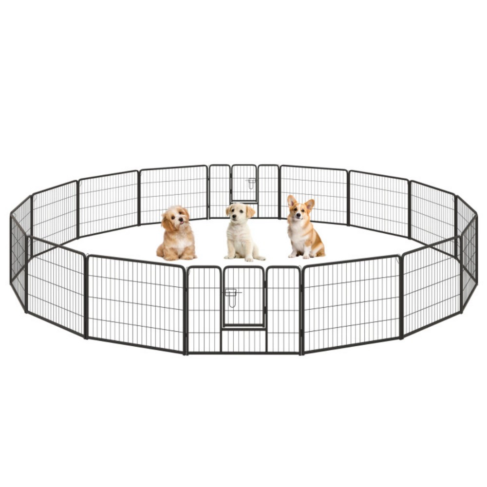 SUGIFT 16-Panel Metal Dog Playpen Pet Gate with Locking Large Door 31 x 24-in Panels 11 x 16-in Door Black