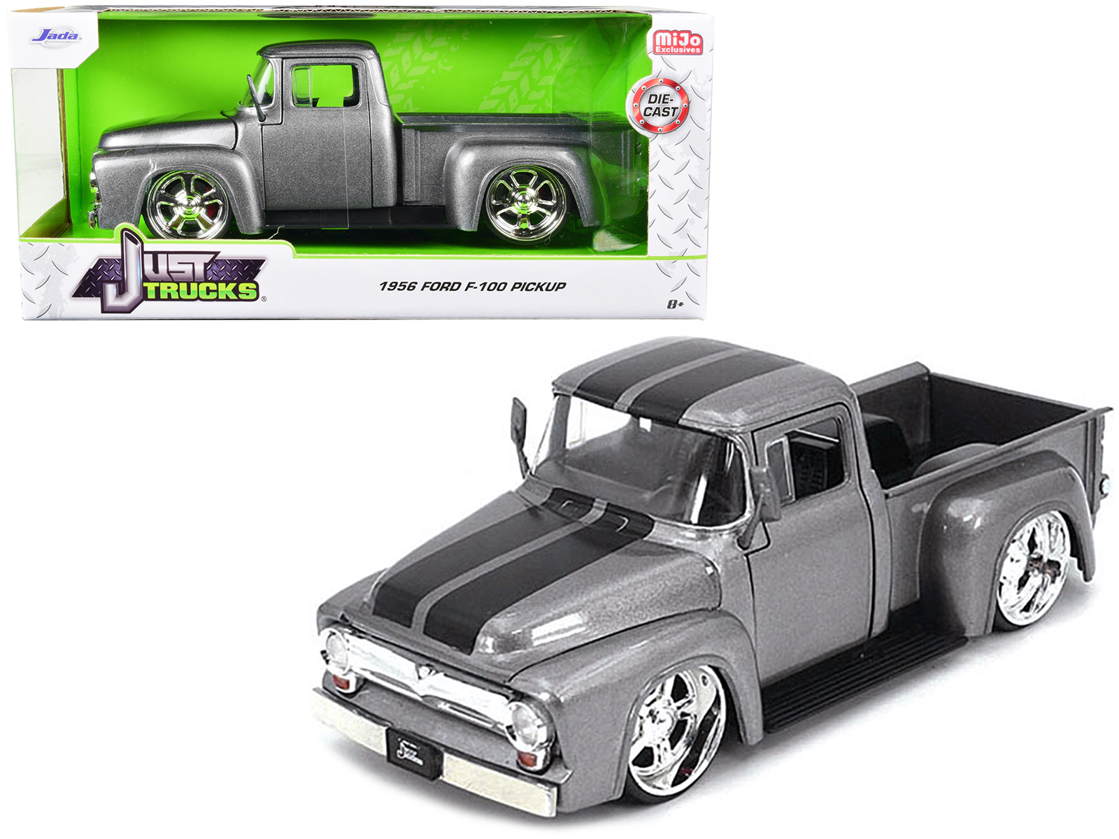 Jada 1956 Ford F-100 Pickup Truck Gray Metallic with Black Stripes "Just Trucks" Series 1/24 Diecast Model Car by Jada