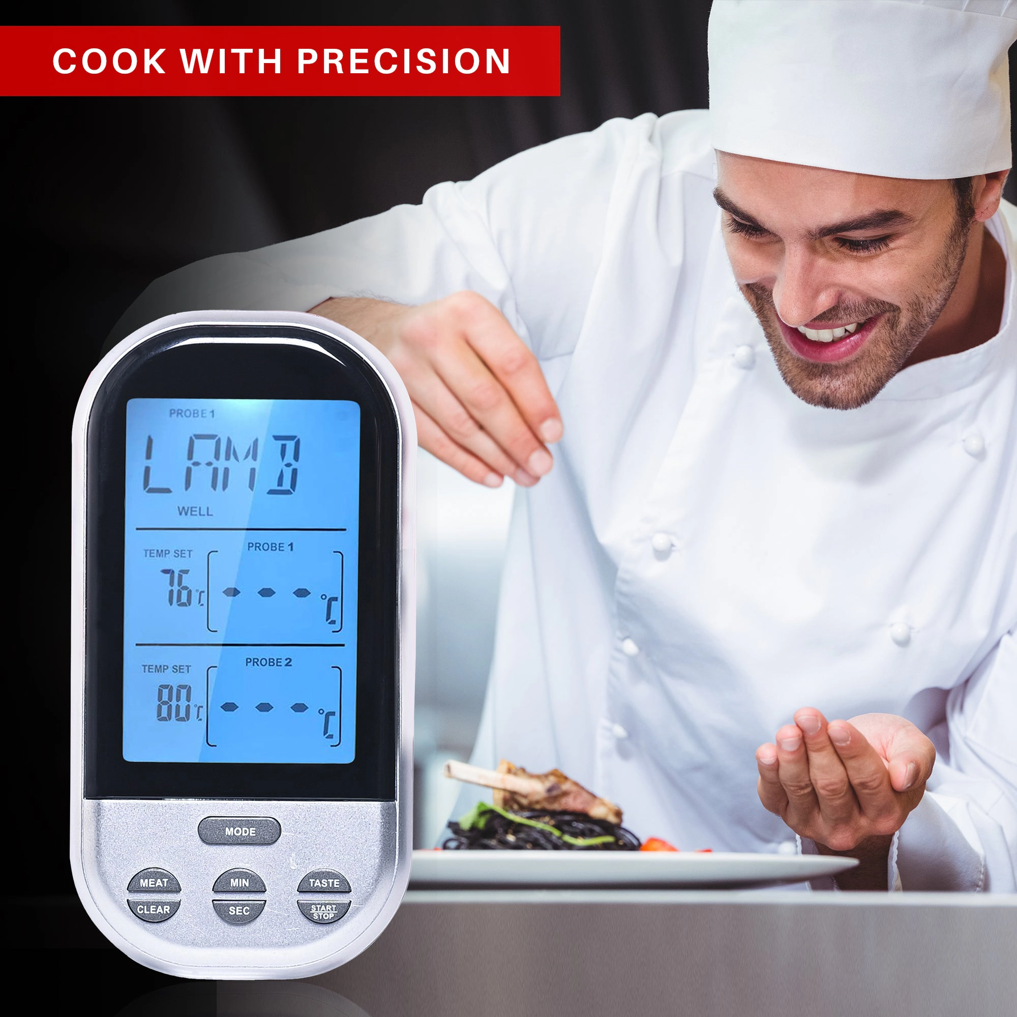 Cheer Collection Wireless Digital Food Thermometer for Kitchen Baking and Cookin