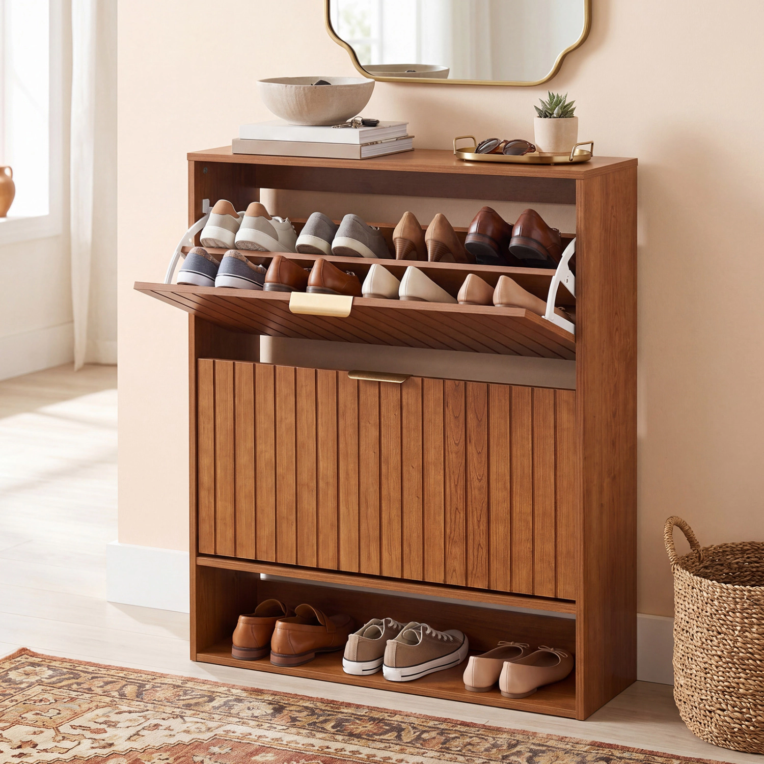 SlickBlue Slim Shoe Organizer Cabinet with Flip Drawers and Storage