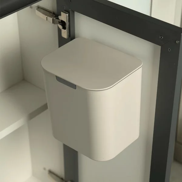 OU Wall-Mounted Bathroom Trash Can, 1.3 Gal Self-Adhesive Hanging Bin with Lid & Removable Bag Ring, Space-saving