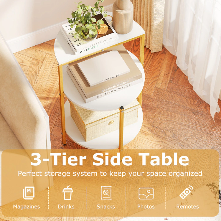 Hivvago Round 3-Tier Side Table, Small End Table For Bedroom & Living Room