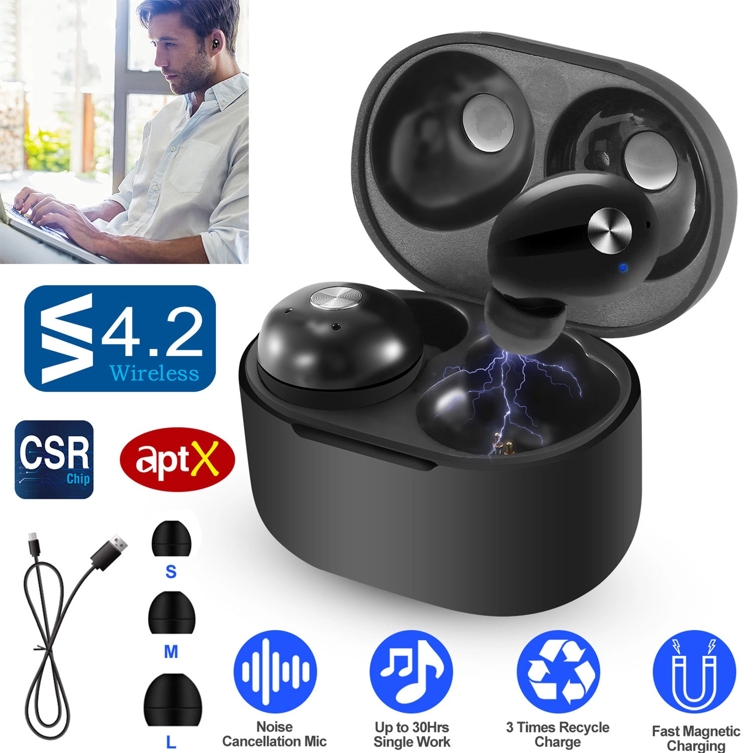 GBruno Wireless IPX4 Earbuds With Charging Case