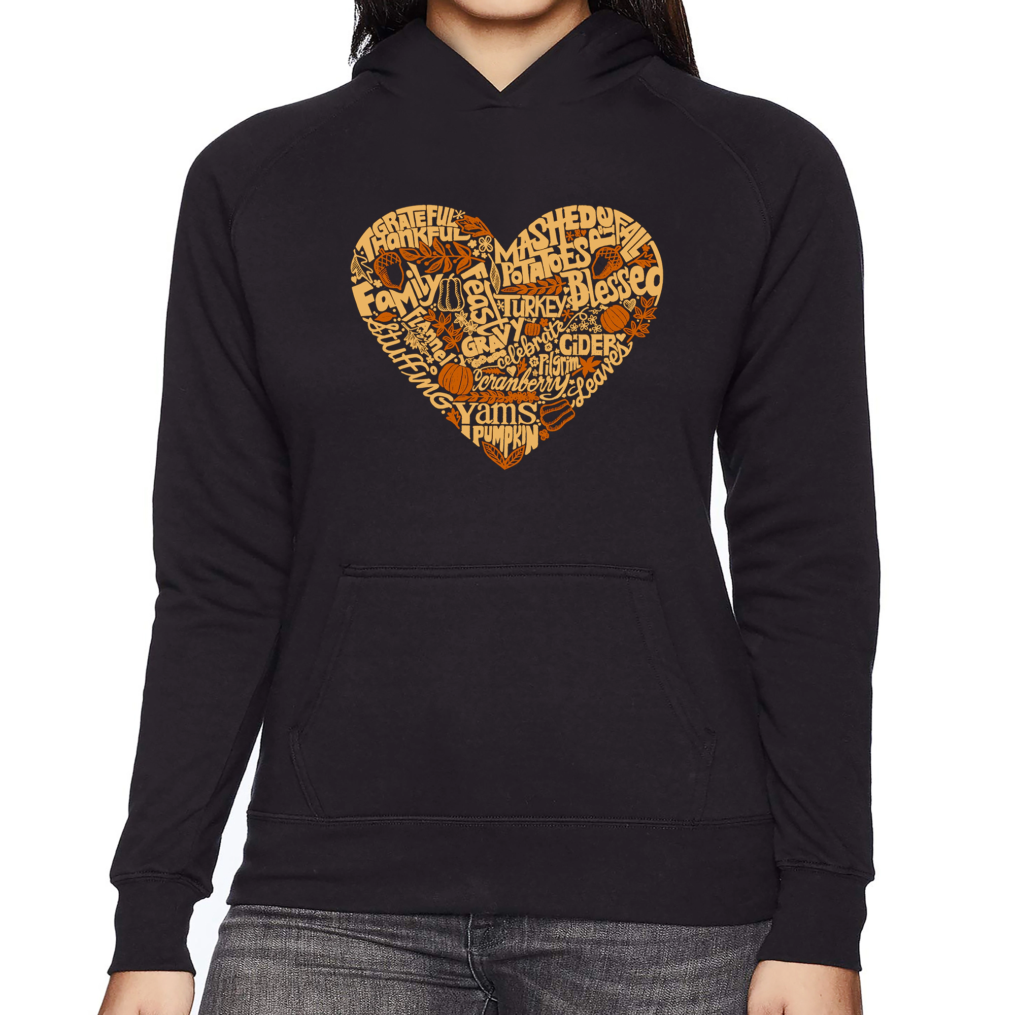 LA Pop Art Thanksgiving Heart - Women's Word Hooded Sweatshirt