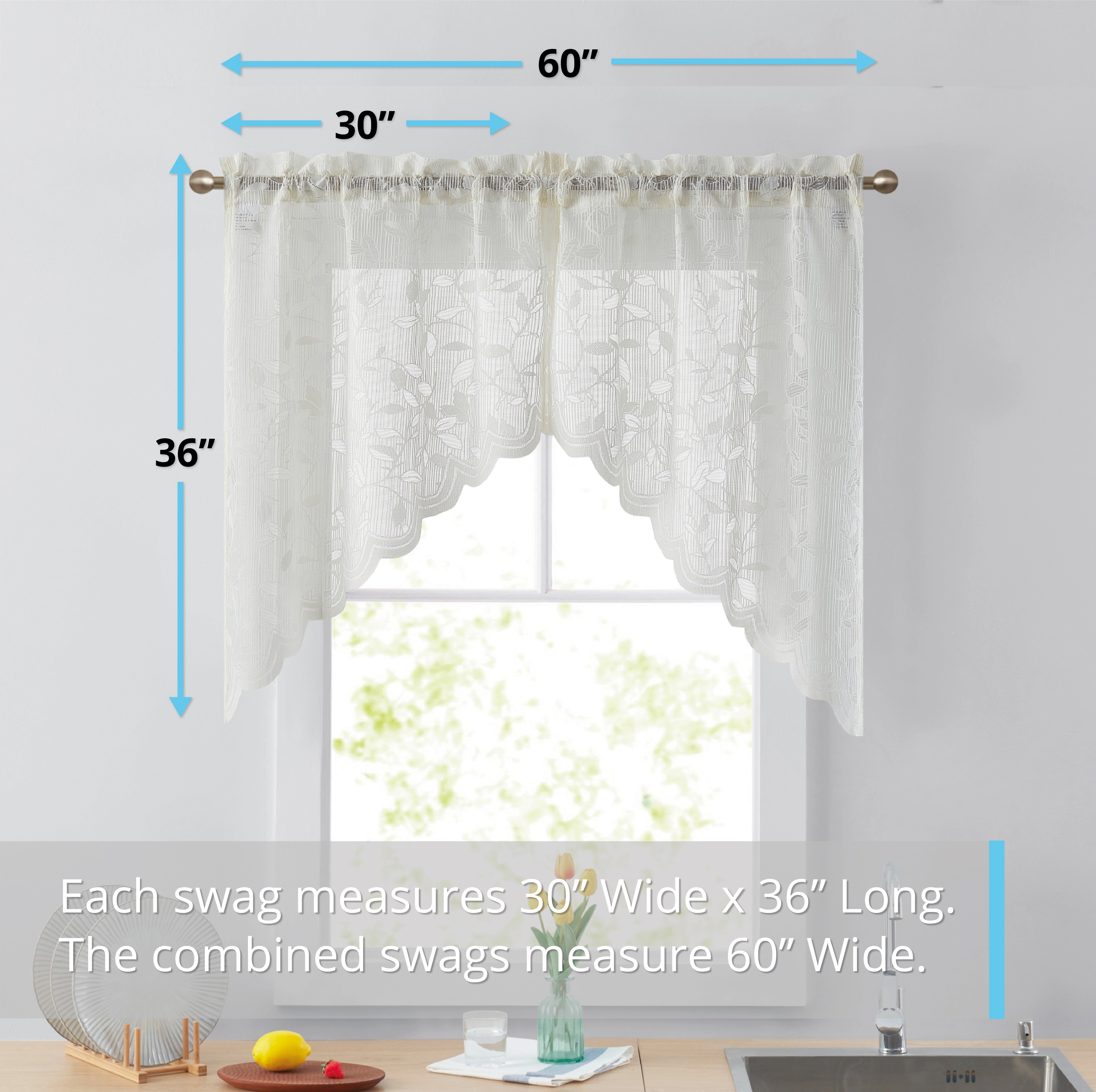 HLC.ME Joyce Semi Sheer Kitchen Swag Curtain Panels - Rod Pocket for Small Windows, & Bathroom Set of 2