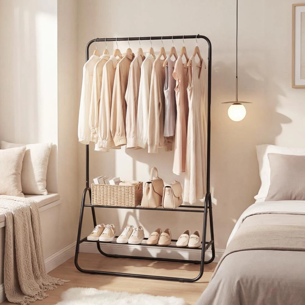 Hivvago Heavy Duty Clothes Rack with Hanging Rod and Storage Shelves