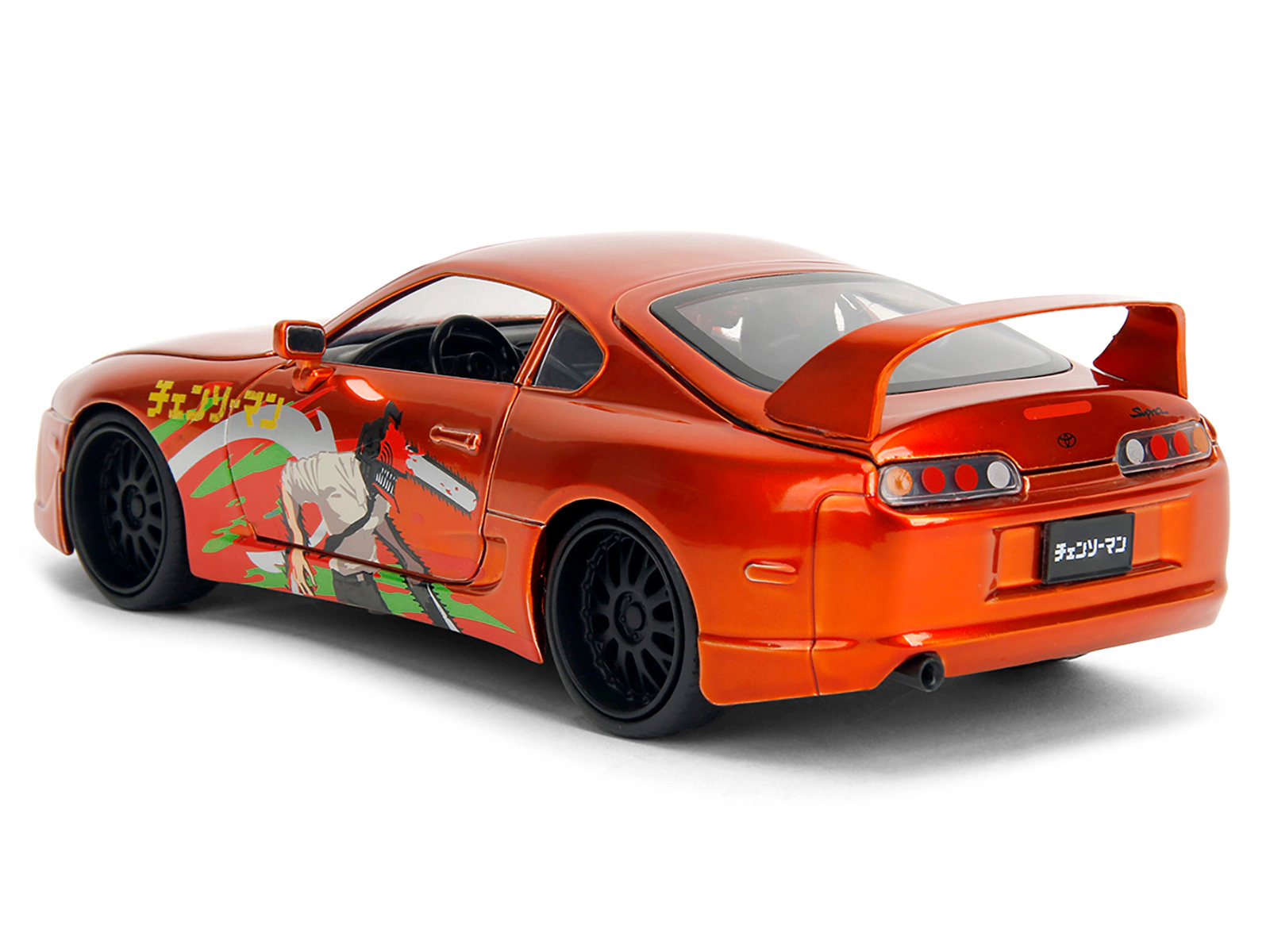 Jada 1995 Toyota Supra Orange Metallic with Graphics and Chainsaw Man Diecast Figure "Chainsaw Man" (2022) TV
