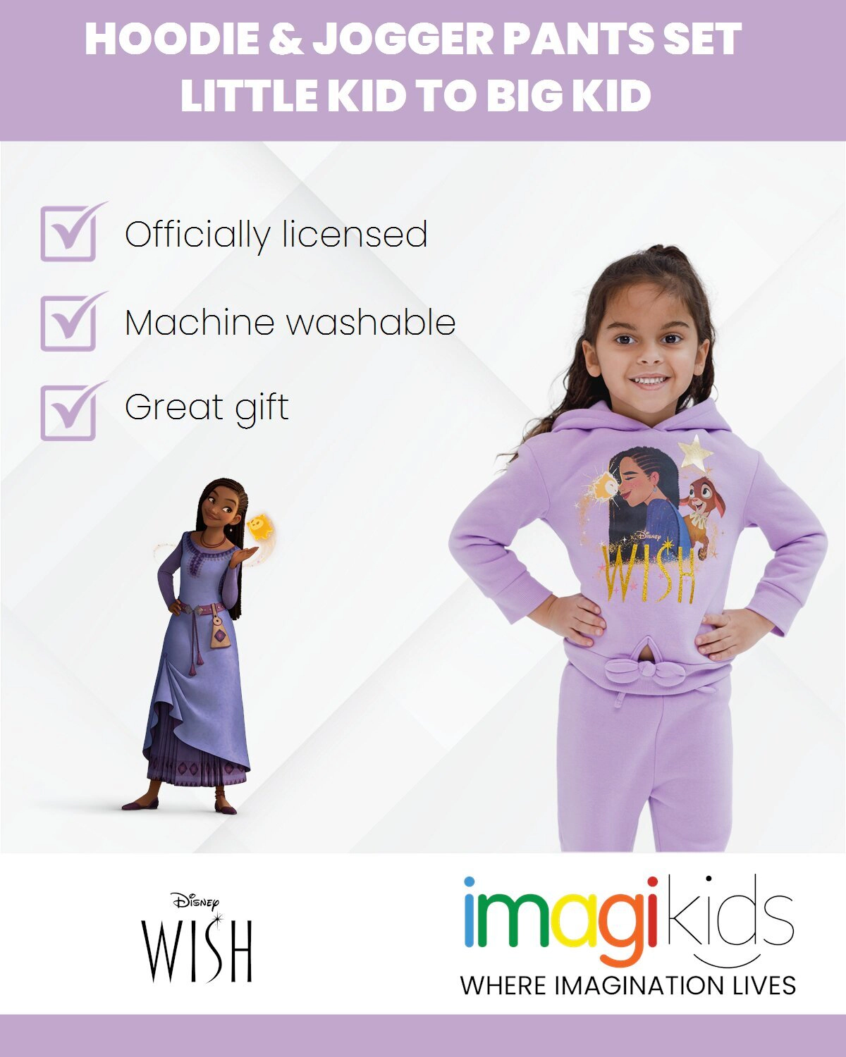 Disney Wish Girls' 2-Piece Fleece Hoodie and Pants Set
