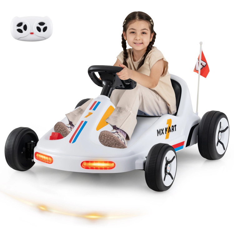 SUGIFT 12V Electric Ride-On Go Kart with Remote Control and Music 66-lb Capacity Ages 3+ 33-in Body White