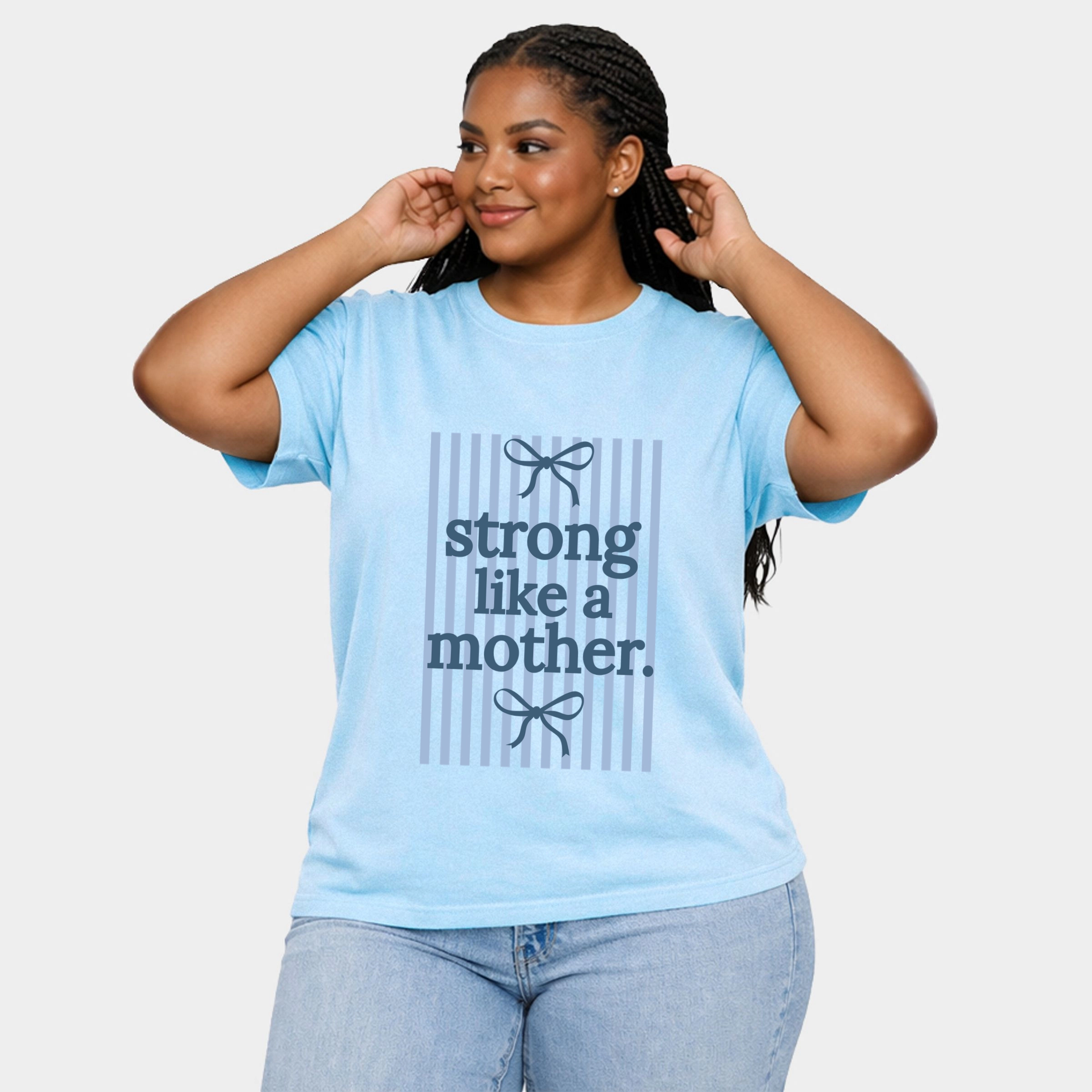 Simply Sage Market - Blue Strong Like A Mother Women's Plus Sized Garment Dyed Graphic T-Shirt