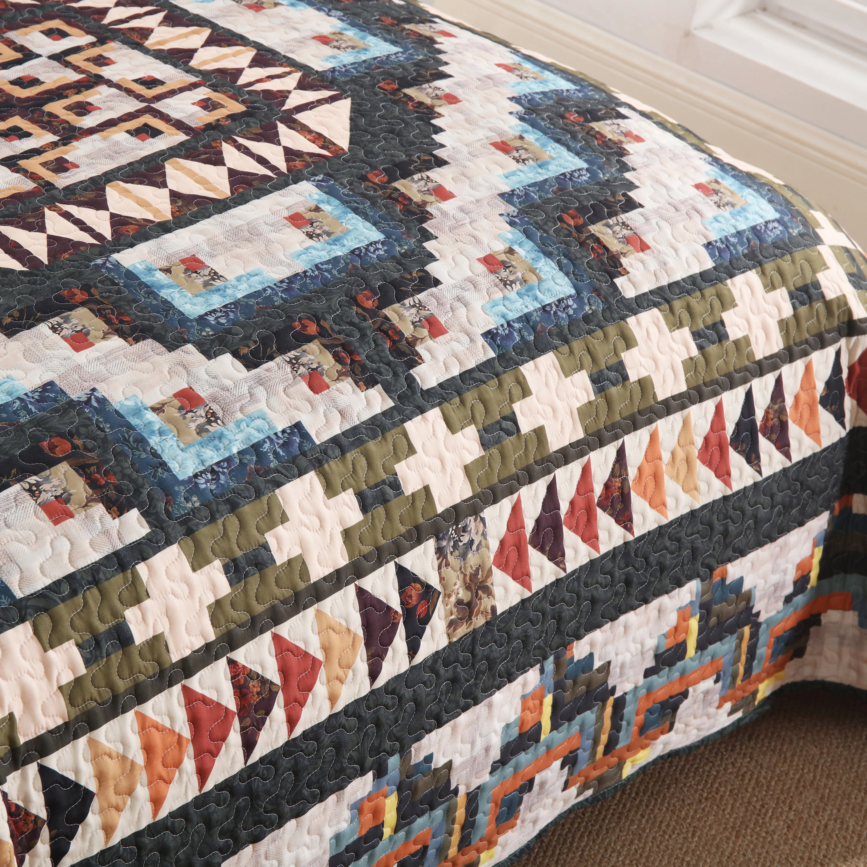 MarCielo 3 Pieces Reversible Southwestern Quilt Set,Geometric Bedspread Set
