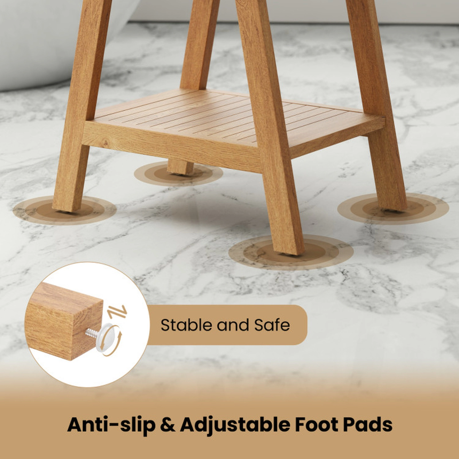 SUGIFT 20-in Teak Wood Shower Bench with Storage Shelf 176-lb Capacity 20 x 14 x 19 in Foot Pads Natural 1-Piece