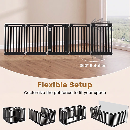 SUGIFT Black 31.5 Inch HDPE for Indoor and Outdoor 8-Panel Dog Playpen Pet Fence
