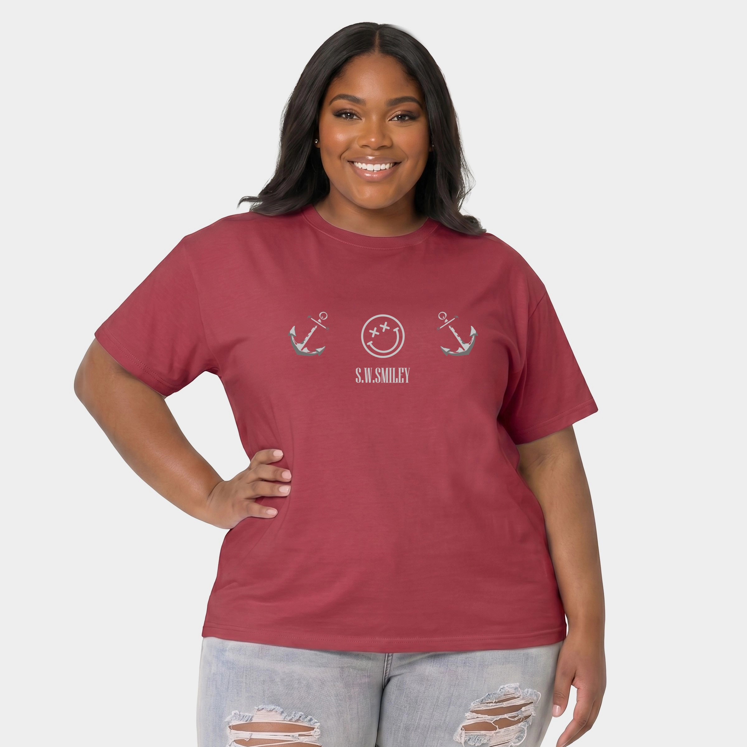 Simply Sage Market - Women's Plus Garment Dyed Tee S.W.Smiley Anchor Row