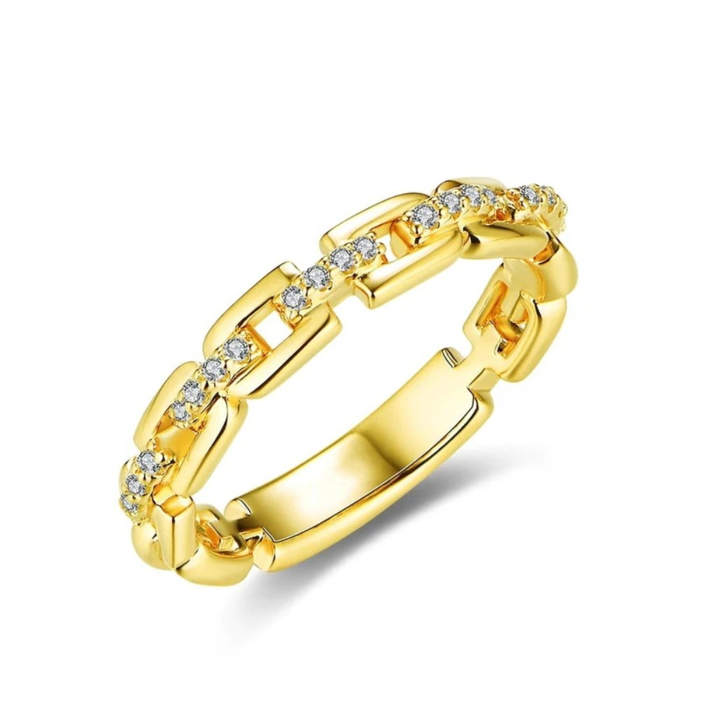 Wardrobe Whimsy Chain Link Band Ring Paved with Cubic Zirconia for Women