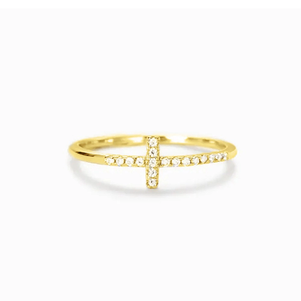 Wardrobe Whimsy Dainty Cubic Zirconia Side Cross Ring for Women