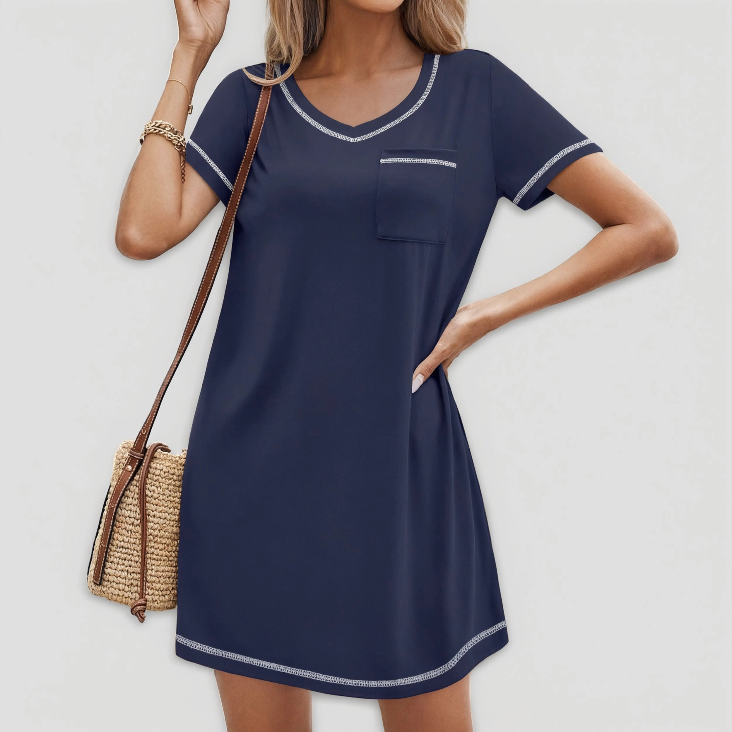 Ekouaer Nightgowns Short Sleeve Sleep Shirts V Neck Nightshirts Sleepshirt Caual T Shirt Sleepdress