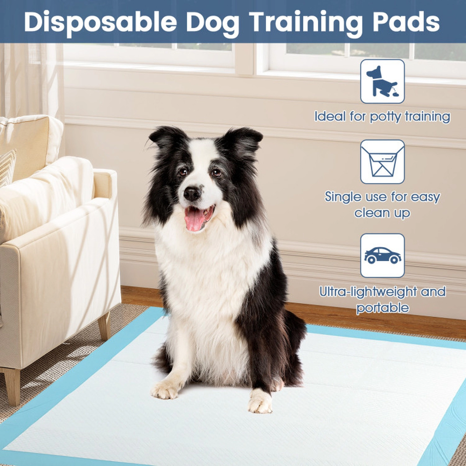 SUGIFT Blue Disposable Dog Pee Pads with 6-Layer Absorbent Core and PE Backing 36-in W 36-in D 100 Count Pack