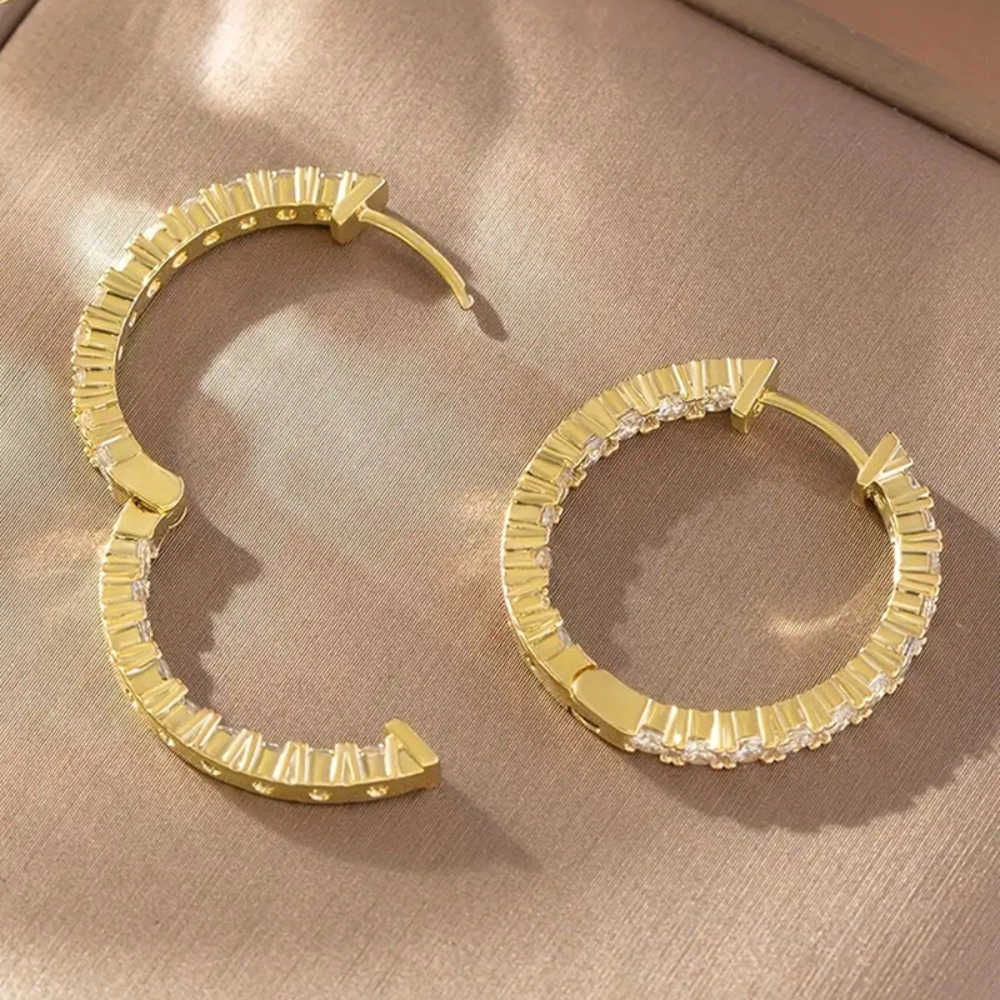 Women Full Pave Cubic Zirconia Hoop Huggie Earring