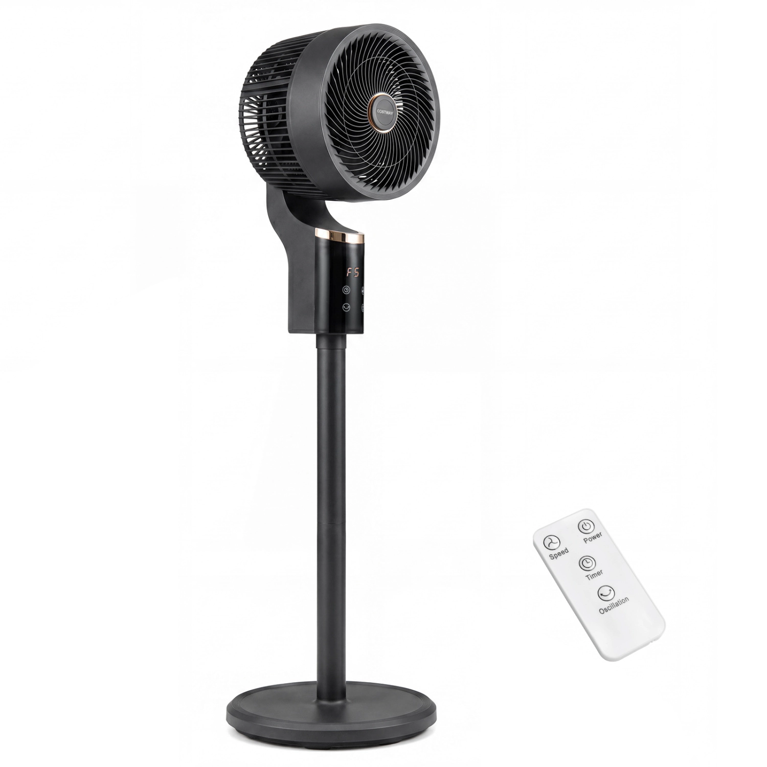LJG Compact Oscillating Standing Fan with 70° Oscillation and 90° Tilt for Home Office