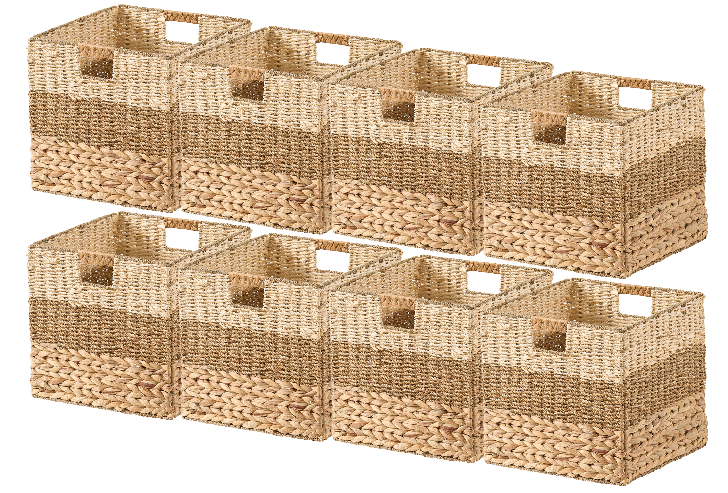 Ornavo Home 13" x 13" Inch Water Hyacinth Mixed Weave Wicker Storage Basket with Handles -  Set of 8