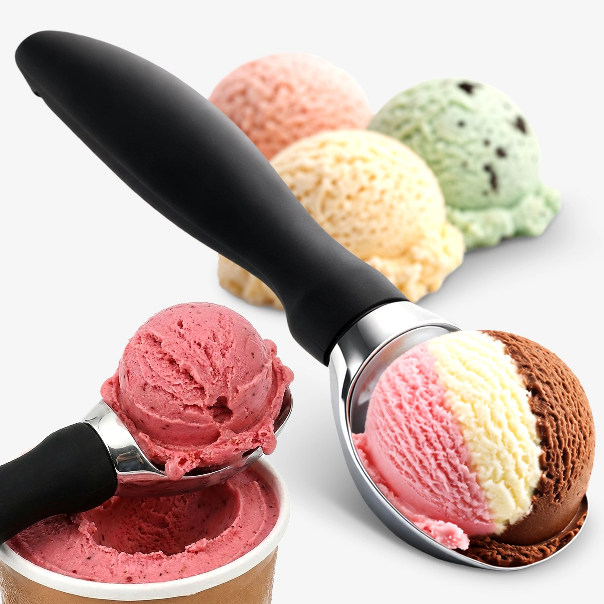 Cheer Collection Heavy Duty Stainless Steel Ice Cream Scoop with Comfort Grip