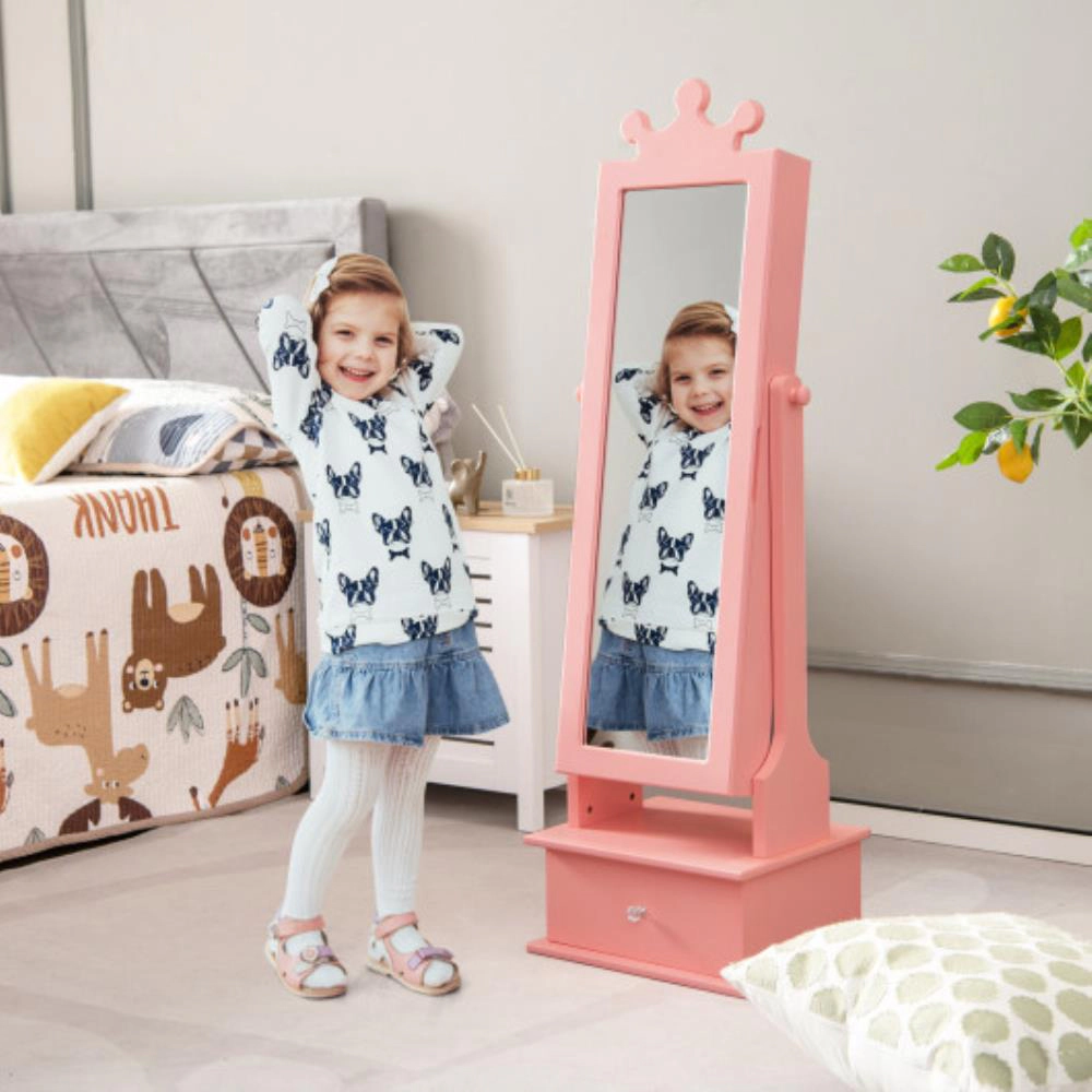 Hivvago 2-In-1 Kids Play Jewelry Armoire With Full Length Mirror And Drawers