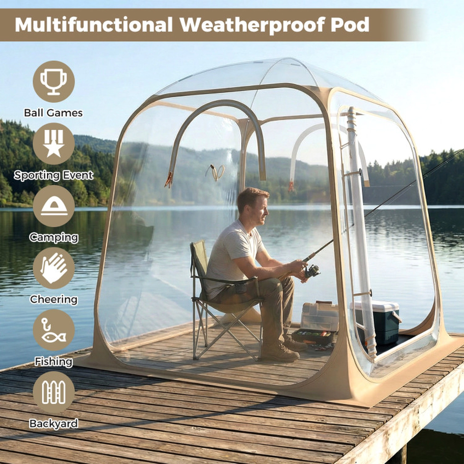 SUGIFT Pop Up Clear Bubble Sports Tent Pod with Sealed Floor 7 x 7FT Transparent